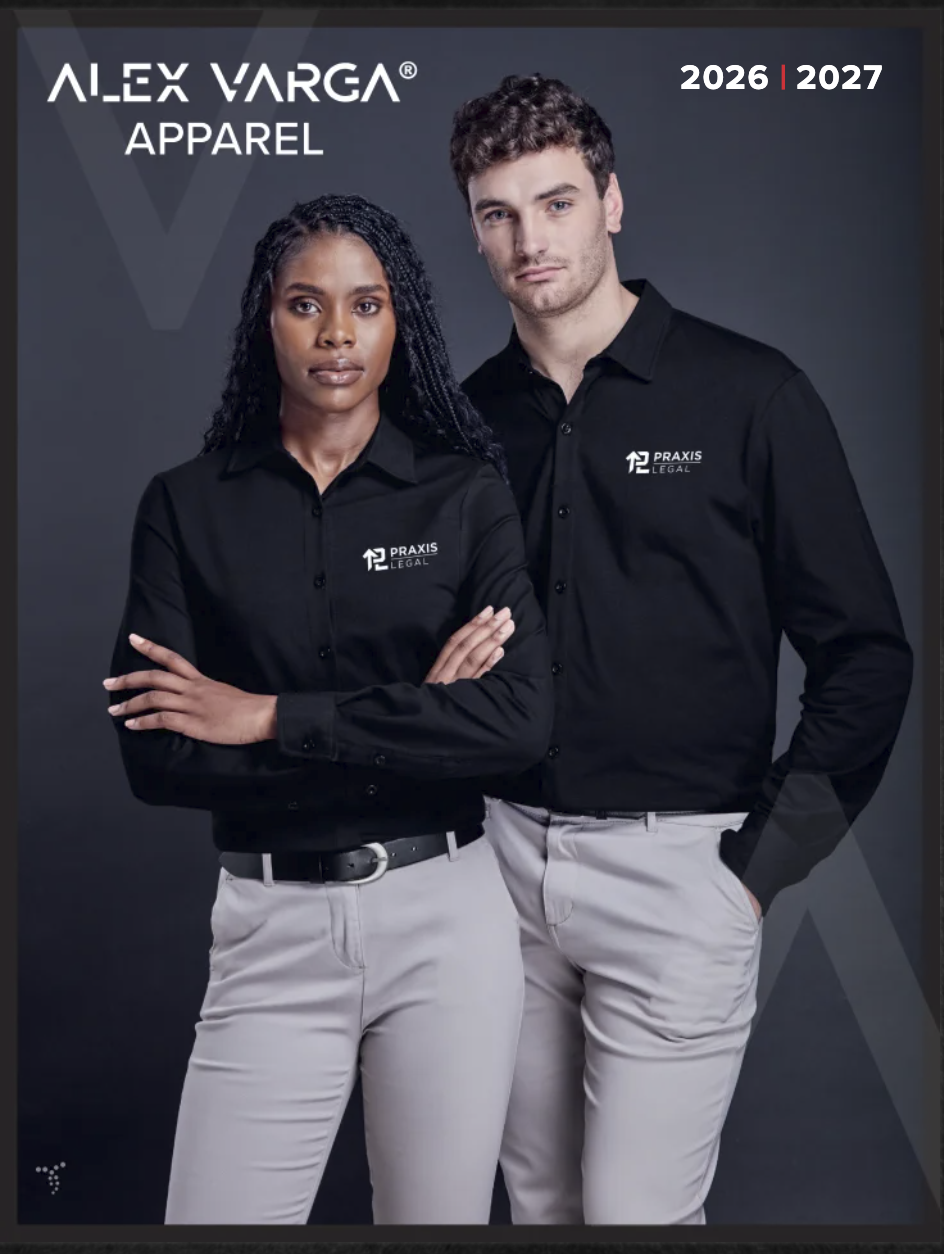 Alex Varga premium apparel catalogue cover. High-end branded shirts and jackets for executive gifting