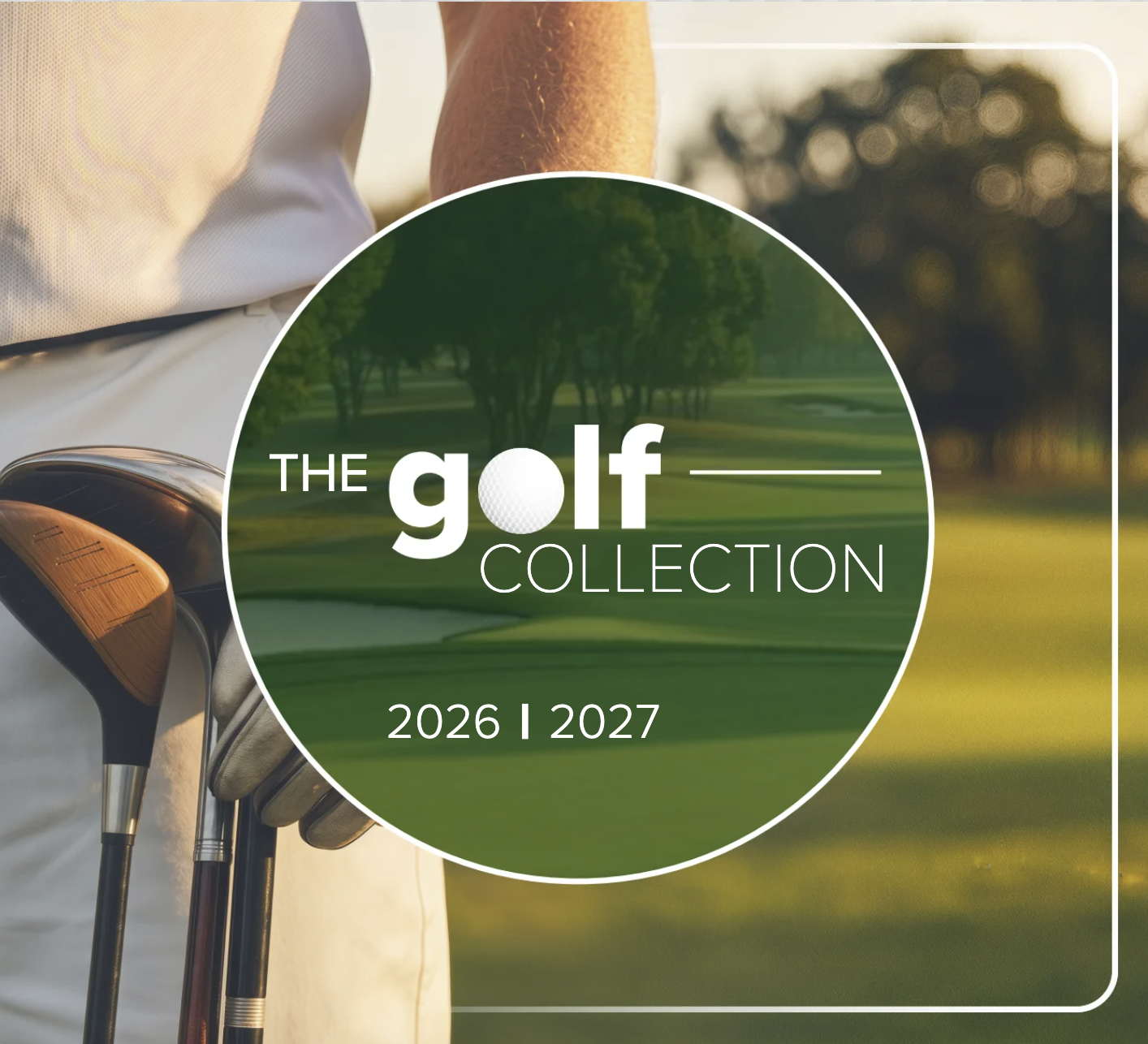 Golf collection catalogue cover. Branded polos, jackets and golf apparel for corporate golf days