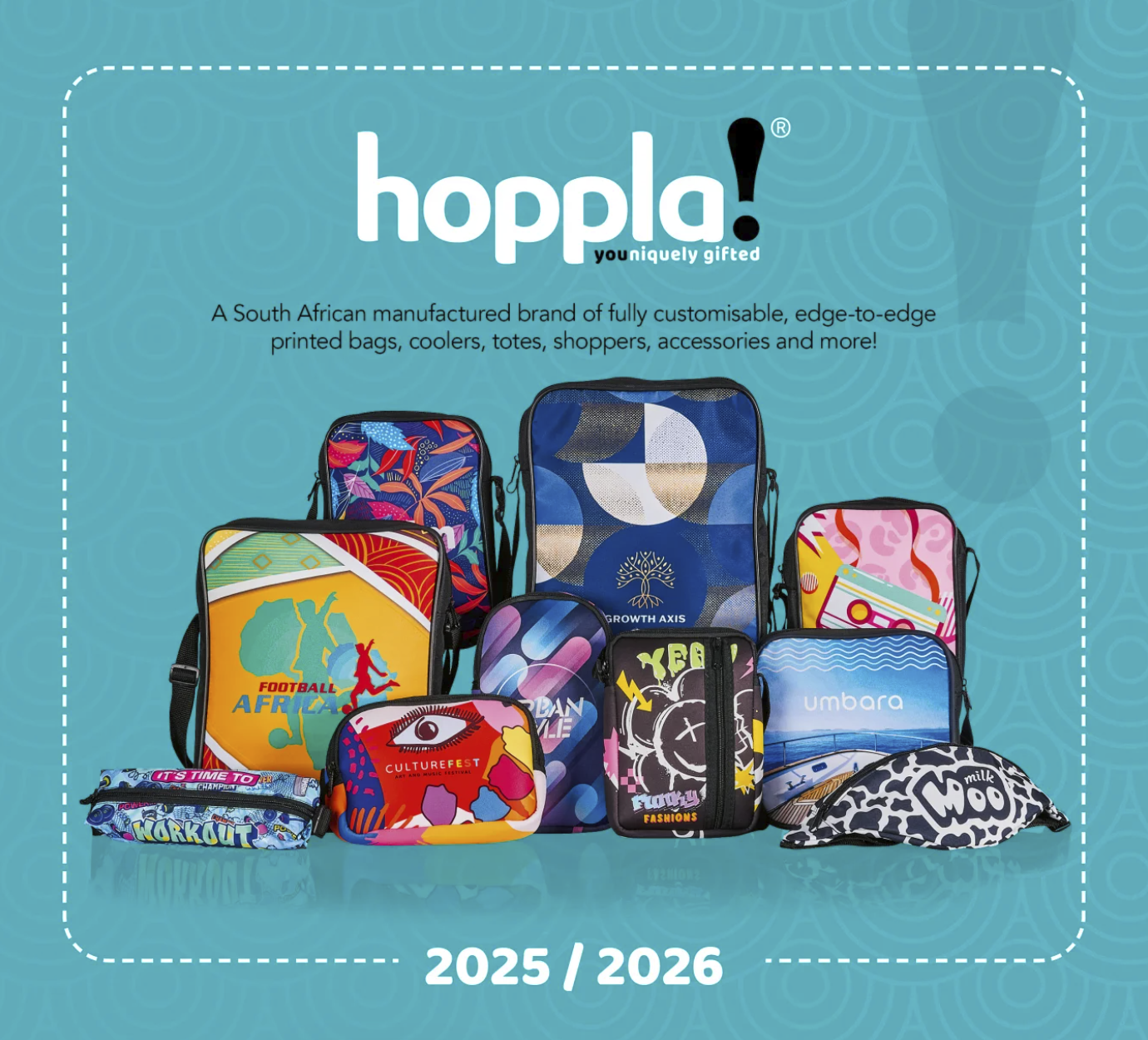 Hoopla catalogue cover. Branded promotional merchandise for team giveaways and events