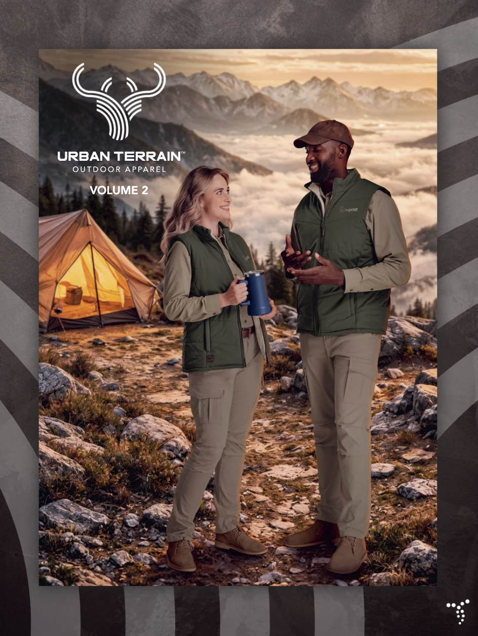 Urban Terrain catalogue cover. Outdoor branded apparel and headwear for active teams